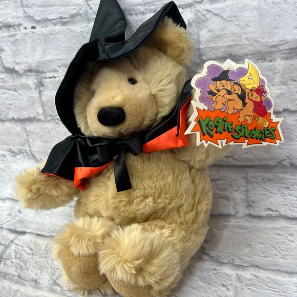 Vintage Kookie Spookies Witch Teddy Bear Stuffed Plush 13" Tan Tags Commonwealth - Picture 3 of 6
